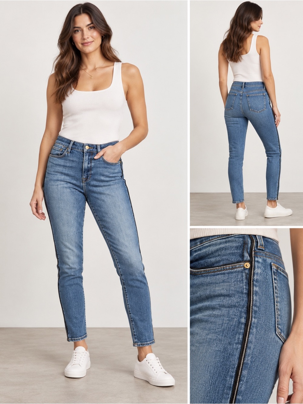 FRAME Serrano High  Skinny Jeans Size 29 Blue Black Piping